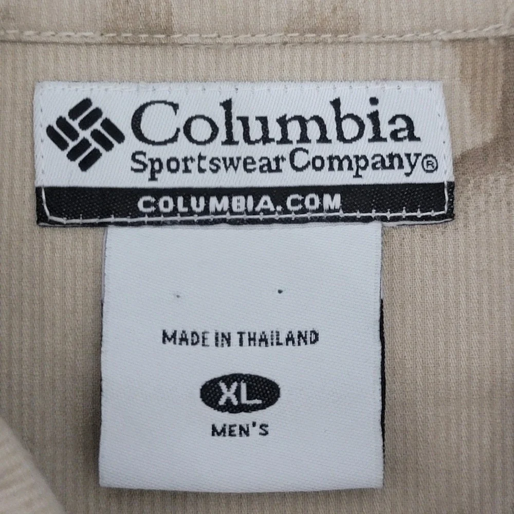 Columbia Button Down Shirt Men XL Tan Deer Elk Nature Print Long Sleeve Cabin - Picture 2 of 13